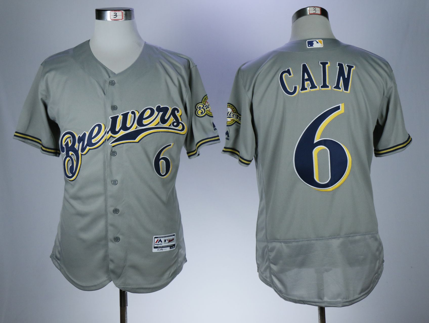 Men Milwaukee Brewers 6 Cain Grey Elite MLB Jerseys